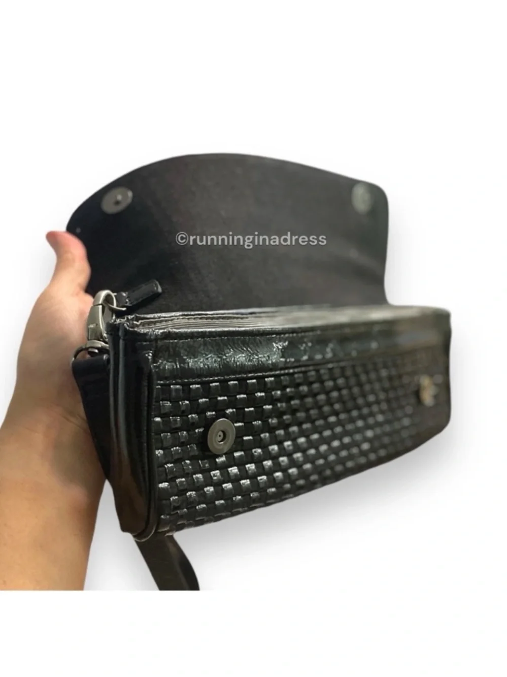 Vintage HOBO International Y2K Woven Patent Leather Clutch Wristlet Black Mint